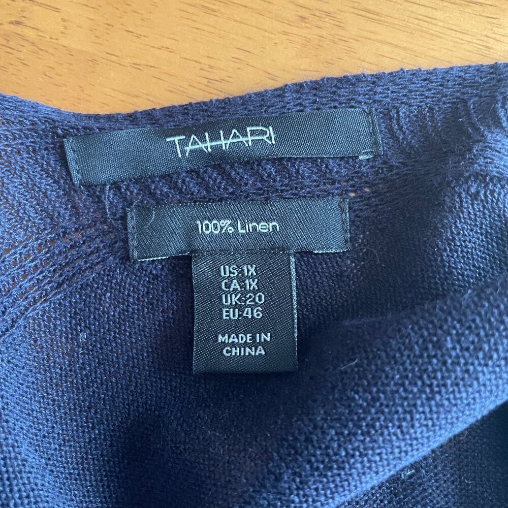 Size 1X Tahari 100% linen dark navy cardigan - Picture 6 of 8